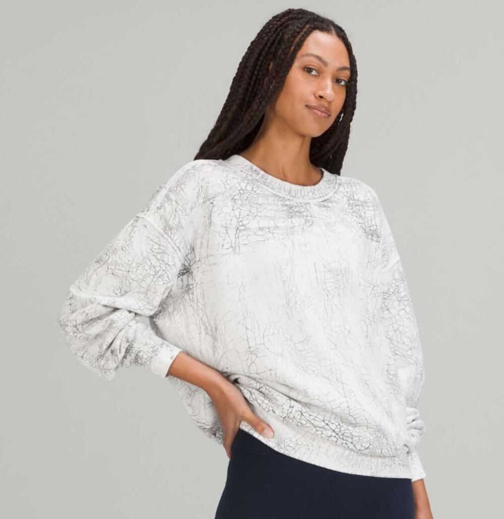 Lululemon Perfectly Oversized Crew White Black Pullover Sweatshirt 8 / Medium